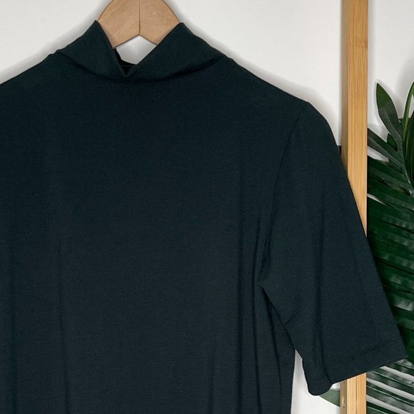 SOLD Trenery Dark Forest Green Mock Neck 1/2 Sleeve T-Shirt Top Size S Cotton - Picture 5 of 10